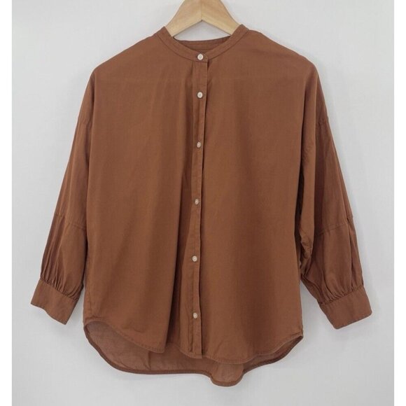 Everlane Tops - Everlane Women’s Button Up Collarless Air Shirt Size 6 Rust Bohemian Peasant